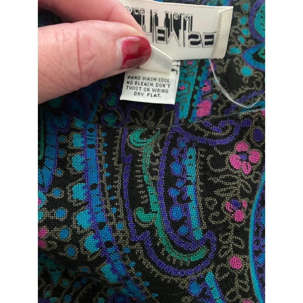 La Chemise Vintage 80s Paisley Drop Waist Midi Dress Teal Purple Magenta Size 12